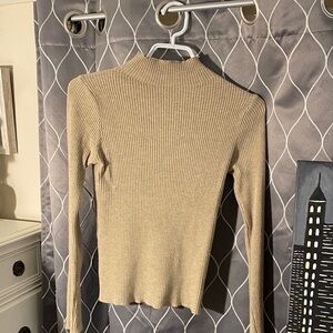 Ribbed Tan Mockneck Knit Long sleeve